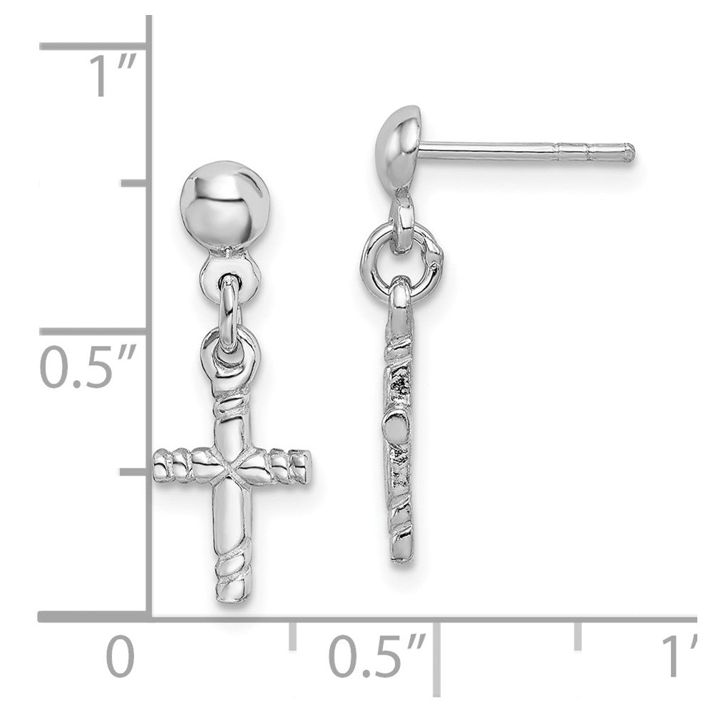 Rhodium-plated Sterling Silver Polished Cross Post Dangle Earrings