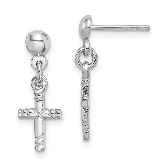 Rhodium-plated Sterling Silver Polished Cross Post Dangle Earrings