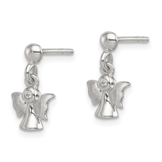 Sterling Silver Polished and Satin Angel Post Earrings