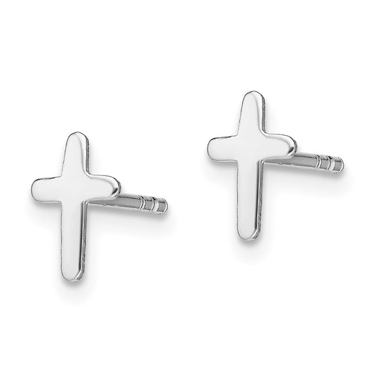 Rhodium-plated Sterling Silver Polished Cross Post Earrings