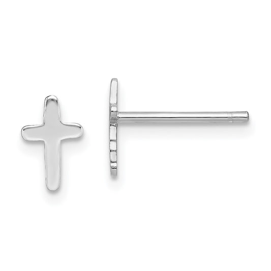 Rhodium-plated Sterling Silver Polished Cross Post Earrings