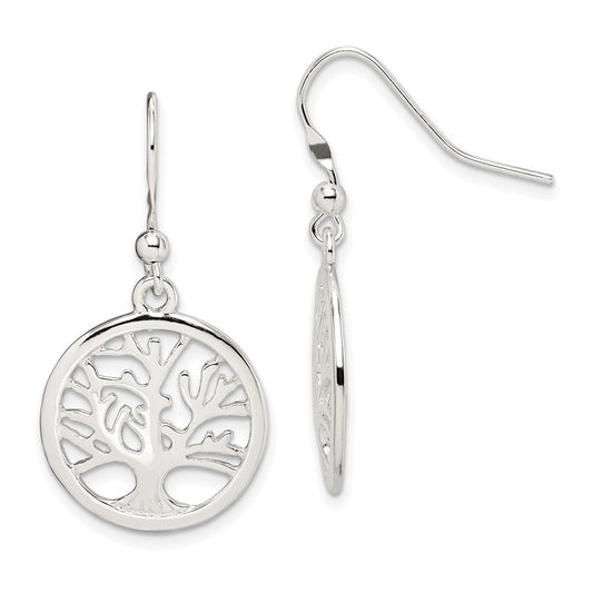 Sterling Silver Polished Round Tree Shepherd Hook Earrings