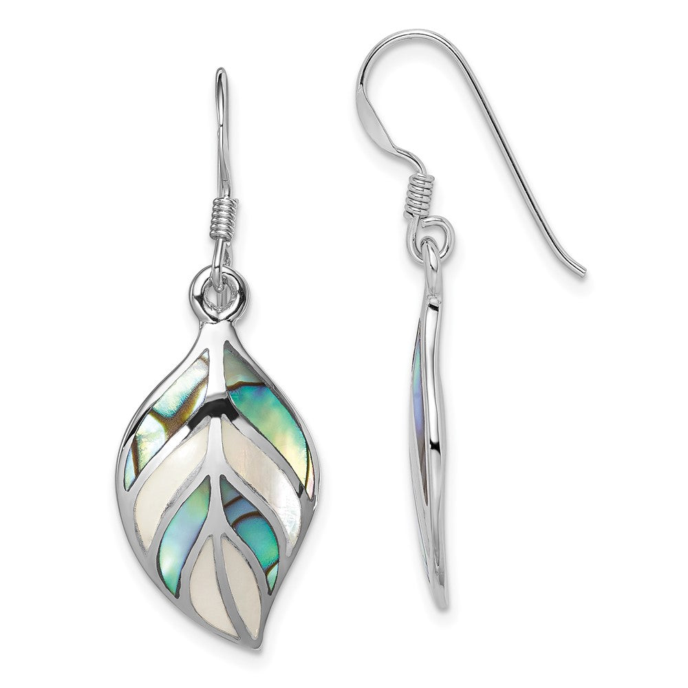 Rhodium-plated Sterling Silver Leaf MOP and Abalone Dangle Earrings