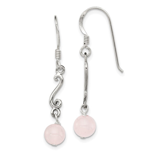 Sterling Silver Rose Quartz Antiqued Dangle Earrings