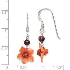 Sterling Silver Garnet Bead Carnelian Dangle Flower Earrings