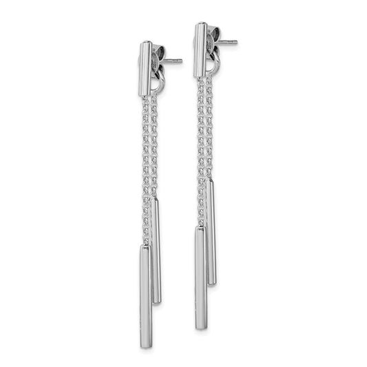 Rhodium-plated Silver Bar and Chain Front Back Dangle Earrings