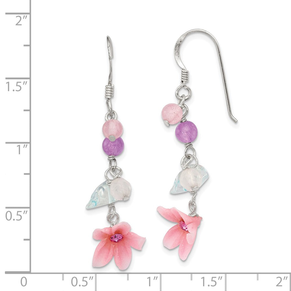 Sterling Silver Amethyst, CZ, Agate and Blue Topaz Flower Earrings