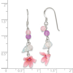 Sterling Silver Amethyst, CZ, Agate and Blue Topaz Flower Earrings