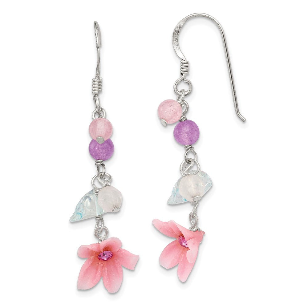 Sterling Silver Amethyst, CZ, Agate and Blue Topaz Flower Earrings