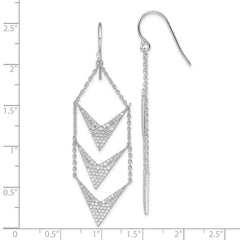 Rhodium-plated Sterling Silver CZ Fancy Dangle Shepherd Hook Earrings