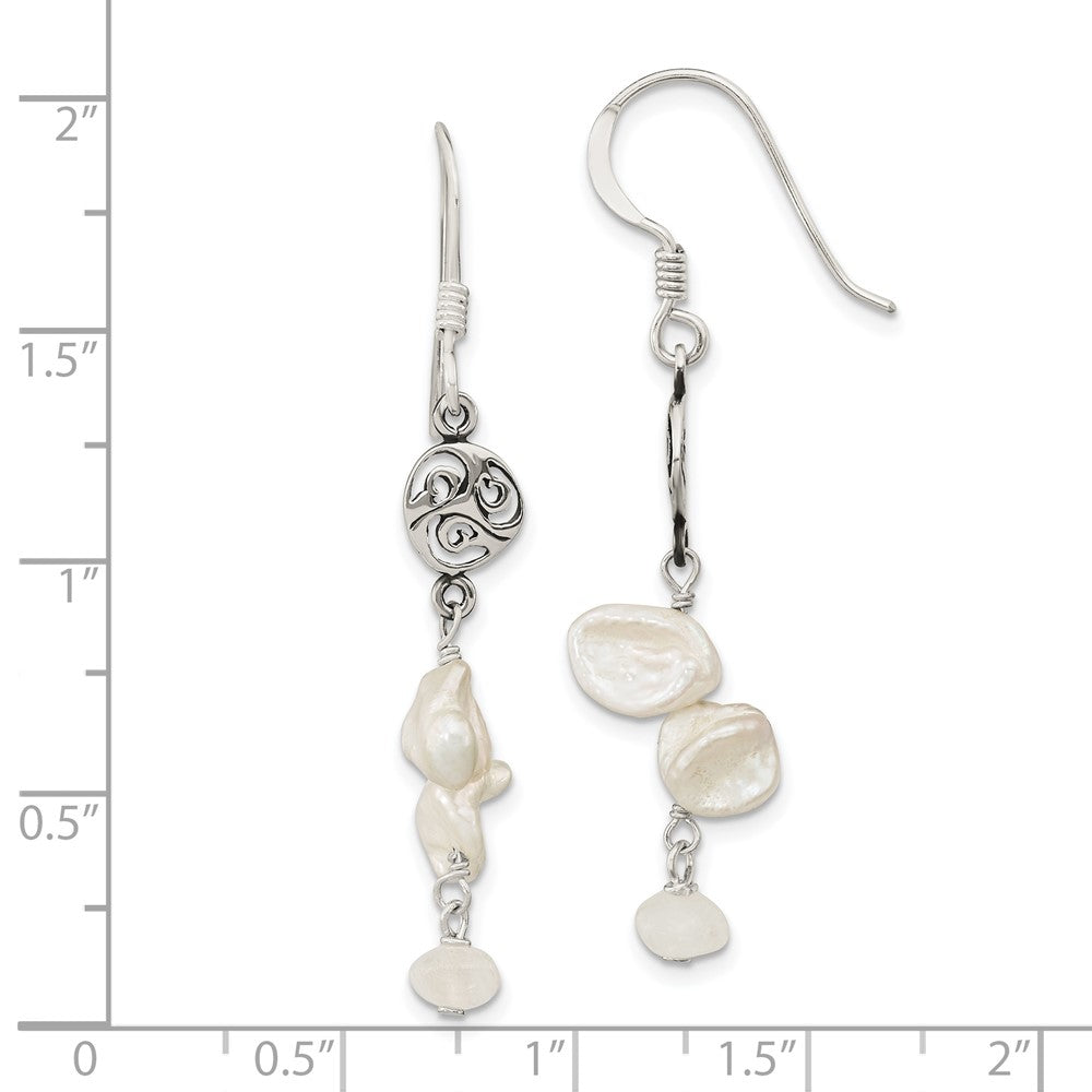 Sterling Silver FWC Keshi Pearl and Moonstone Fancy Dangle Earrings