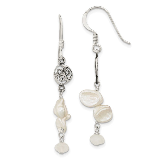 Sterling Silver FWC Keshi Pearl and Moonstone Fancy Dangle Earrings