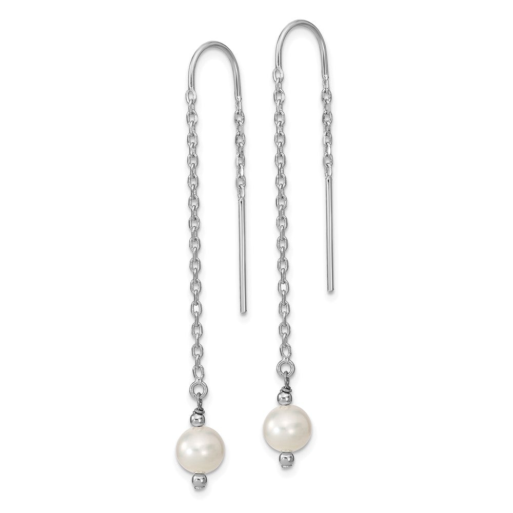 Rhodium-plated Sterling Silver 6-7mm White FWC Pearl Threaded Earrings