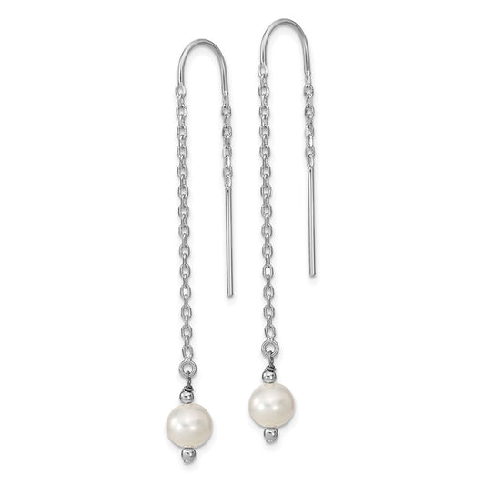 Rhodium-plated Sterling Silver 6-7mm White FWC Pearl Threaded Earrings