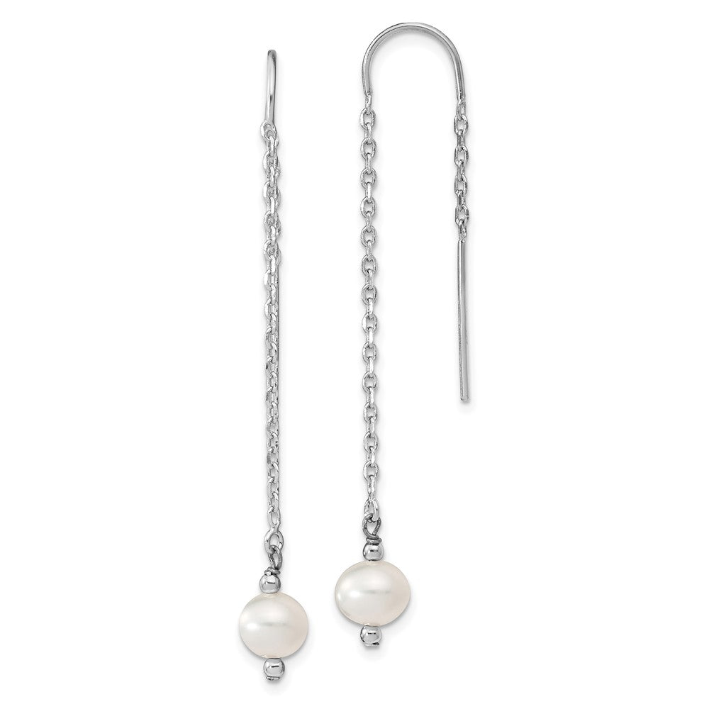 Rhodium-plated Sterling Silver 6-7mm White FWC Pearl Threaded Earrings