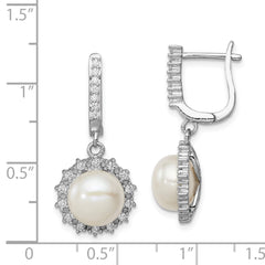 Rhodium-plated Sterling Silver 8-9mm Button FWC Pearl Hoop Dangle Earrings