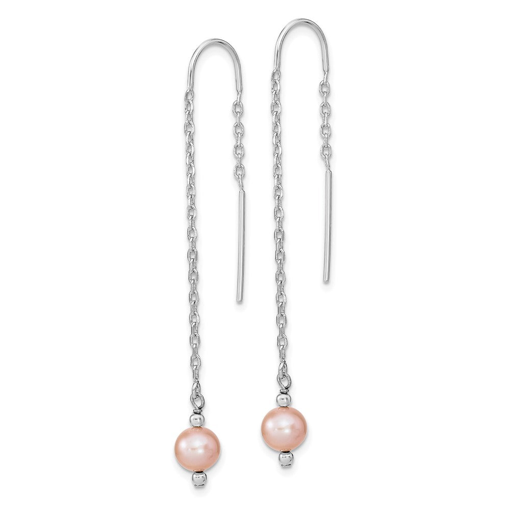 Rhodium-plated Sterling Silver 6-7mm Pink FWC Pearl Threaded Earrings