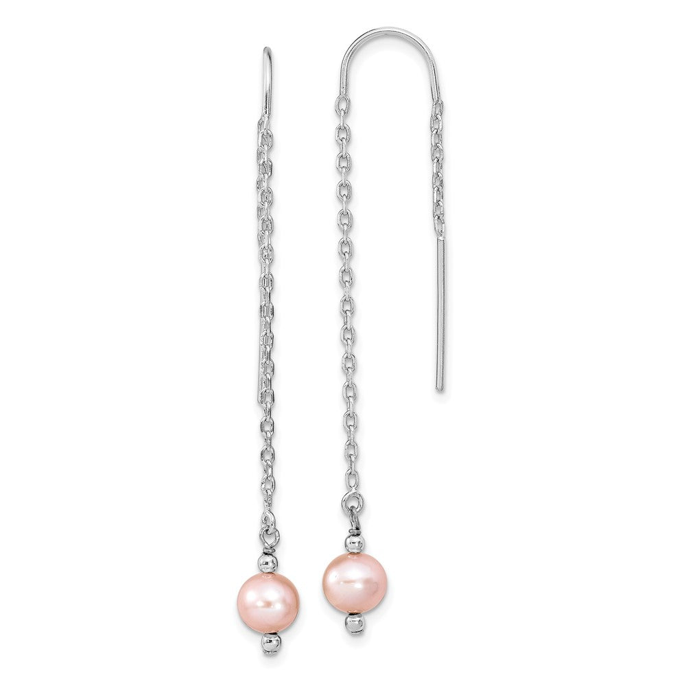 Rhodium-plated Sterling Silver 6-7mm Pink FWC Pearl Threaded Earrings