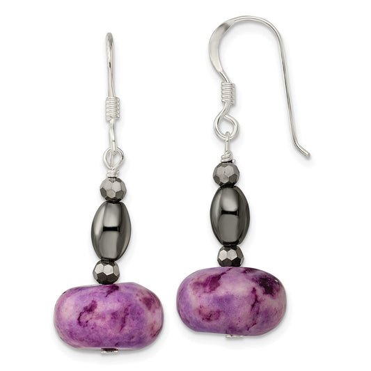 Sterling Silver Crystal Hematite Purple Magnesite Shepherd Hook Earrings