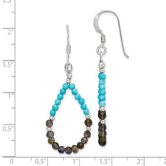 Sterling Silver Iolite Reconstructed Turquoise Teardrop Shepherd Hook Earrings