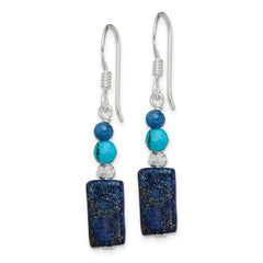 Sterling Silver Crystal, Lapis, Blue Quartz & Reconstructed Magnesite Dangle Earrings