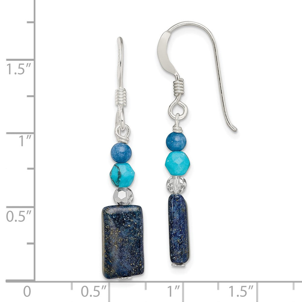Sterling Silver Crystal, Lapis, Blue Quartz & Reconstructed Magnesite Dangle Earrings