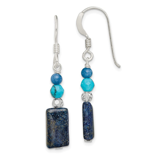 Sterling Silver Crystal, Lapis, Blue Quartz & Reconstructed Magnesite Dangle Earrings