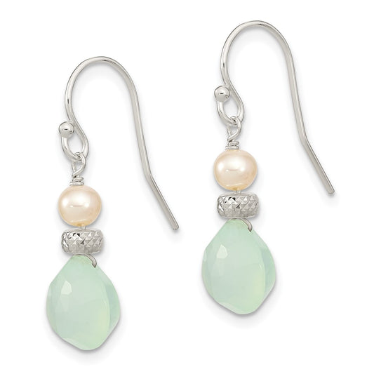 Sterling Silver Chalcedony and FWC Pearl Dangle Earrings