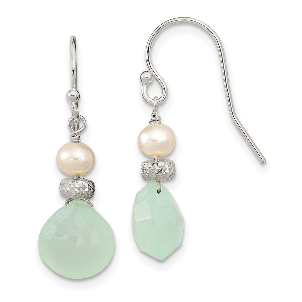 Sterling Silver Chalcedony and FWC Pearl Dangle Earrings