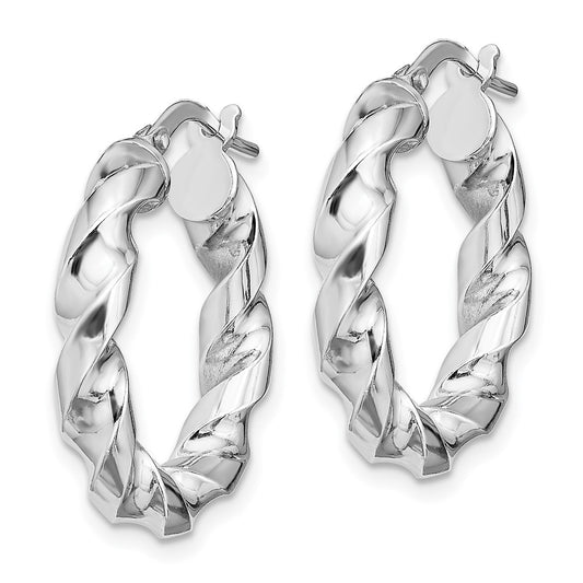 Rhodium-plated Sterling Silver 4x14mmTwisted Hoop Earrings