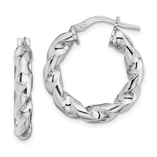 Rhodium-plated Sterling Silver 4x14mmTwisted Hoop Earrings