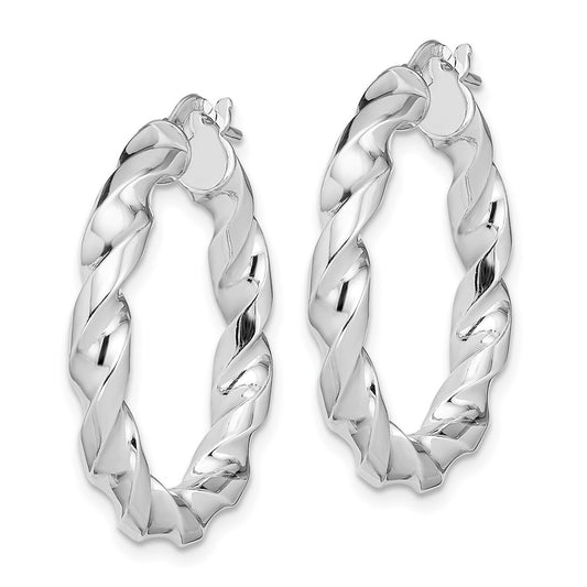 Rhodium-plated Sterling Silver 4x20mmTwisted Hoop Earrings