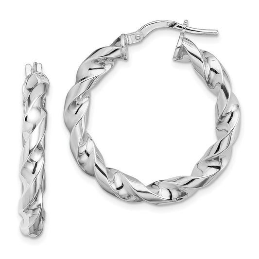 Rhodium-plated Sterling Silver 4x20mmTwisted Hoop Earrings