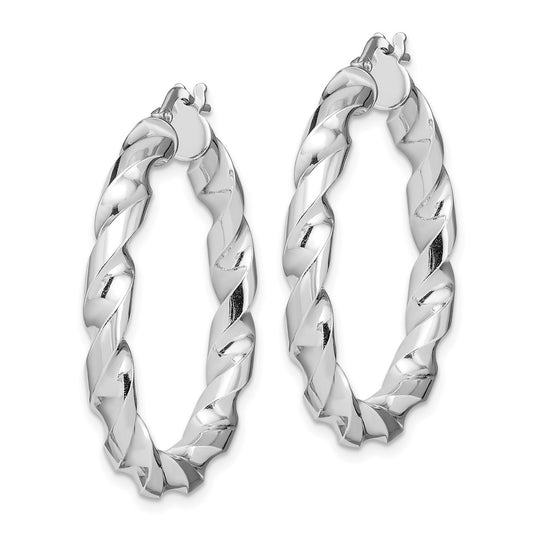 Rhodium-plated Sterling Silver 4x25mmTwisted Hoop Earrings