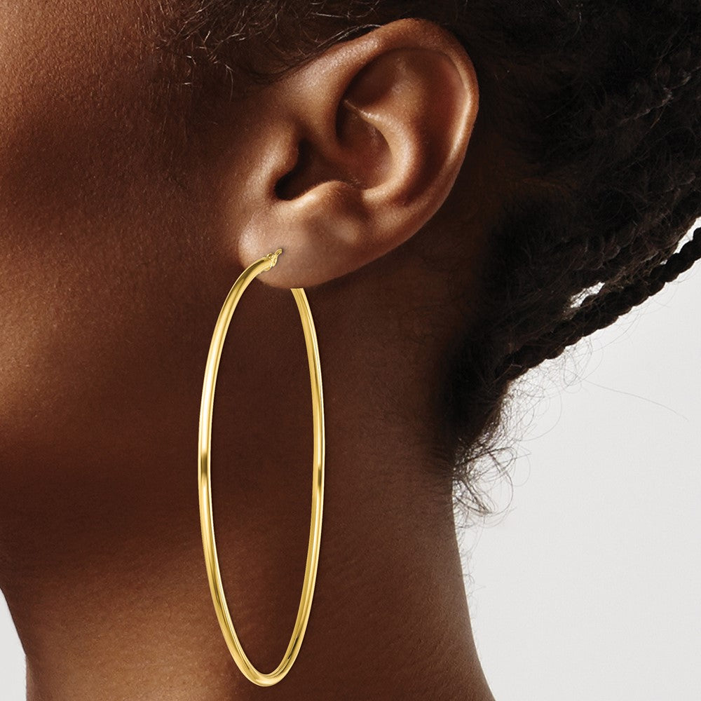 Yellow Gold-plated Sterling Silver Polished 2x70mm Hoop Earrings