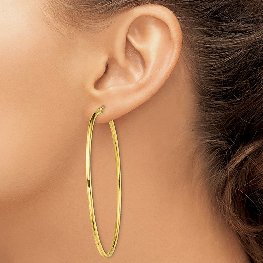 Yellow Gold-plated Sterling Silver Polished 2x65mm Hoop Earrings