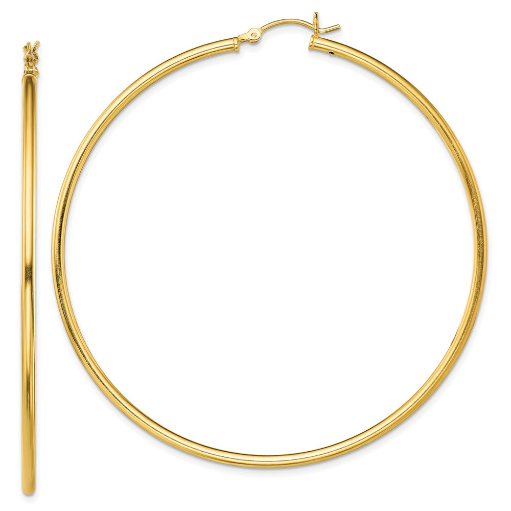 Yellow Gold-plated Sterling Silver Polished 2x65mm Hoop Earrings