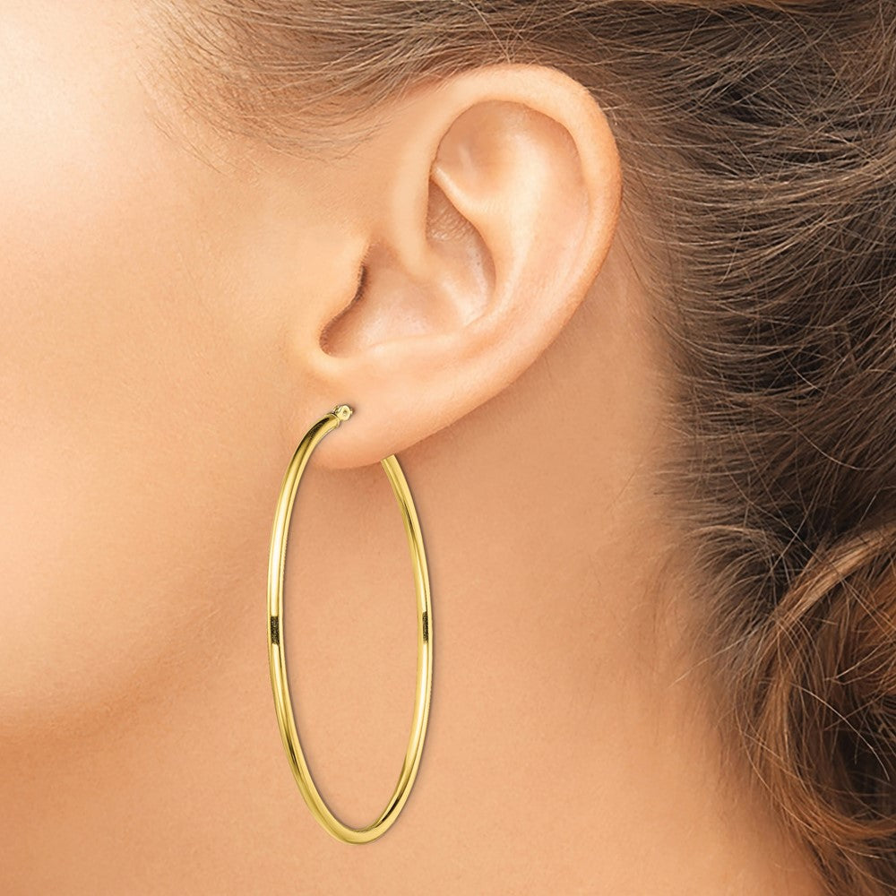 Yellow Gold-plated Sterling Silver Polished 2x55mm Hoop Earrings