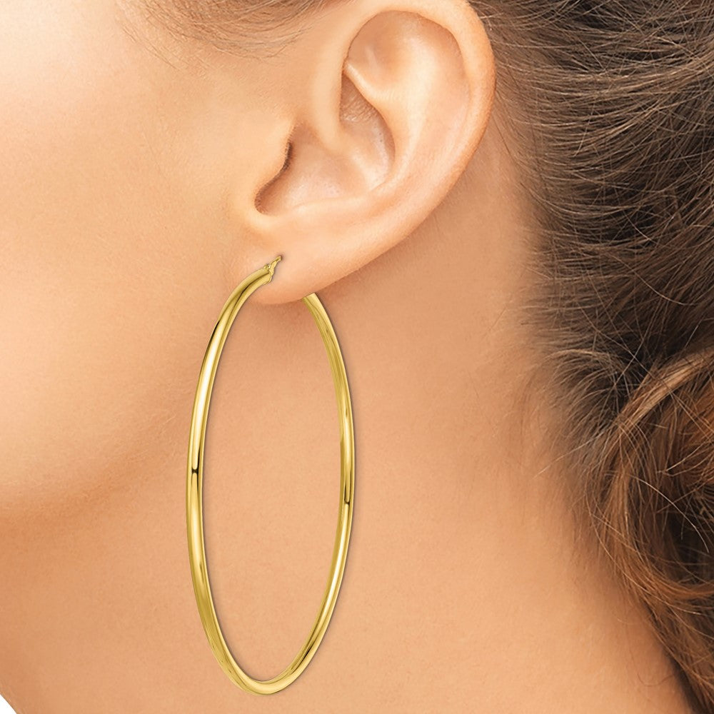 Yellow Gold-plated Sterling Silver Polished 2.5x70mm Hoop Earrings