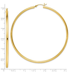 Yellow Gold-plated Sterling Silver Polished 2.5x70mm Hoop Earrings