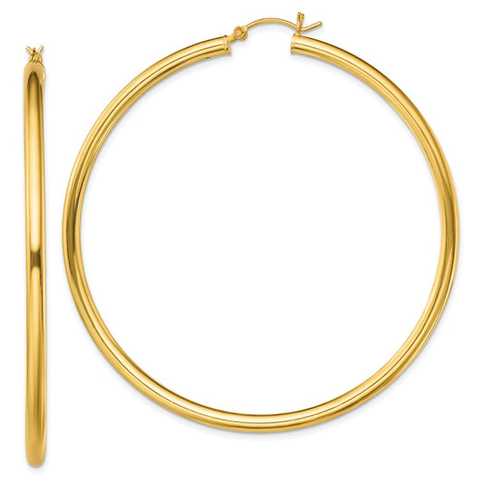 Yellow Gold-plated Sterling Silver Polished 3x65mm Hoop Earrings