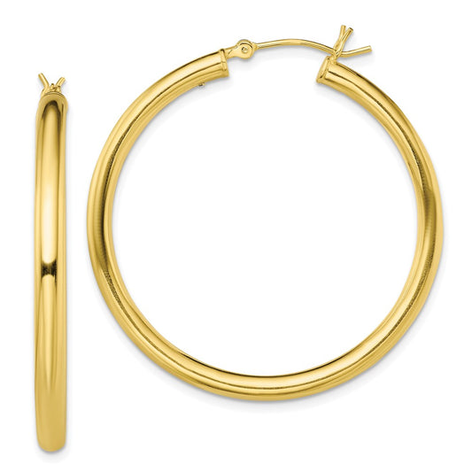 Yellow Gold-plated Sterling Silver Polished 3x40mm Hoop Earrings