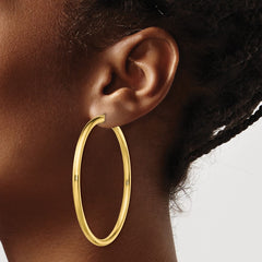 Yellow Gold-plated Sterling Silver Polished 3x55mm Hoop Earrings