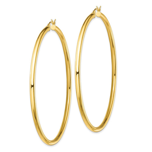 Yellow Gold-plated Sterling Silver Polished 3x70mm Hoop Earrings