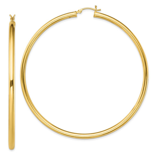 Yellow Gold-plated Sterling Silver Polished 3x70mm Hoop Earrings