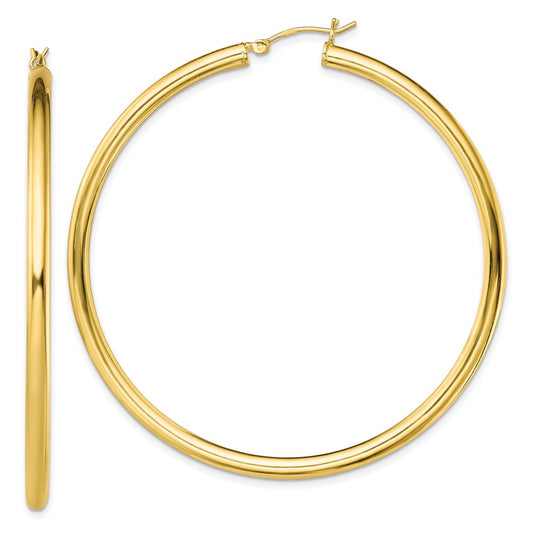 Yellow Gold-plated Sterling Silver Polished 3x60mm Hoop Earrings