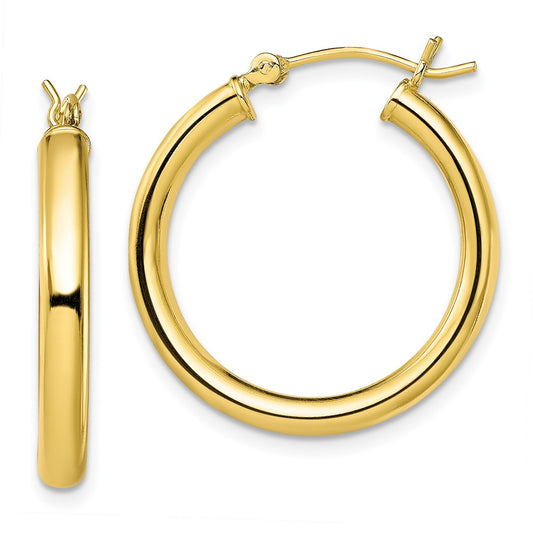 Yellow Gold-plated Sterling Silver Polished 3x25mm Hoop Earrings
