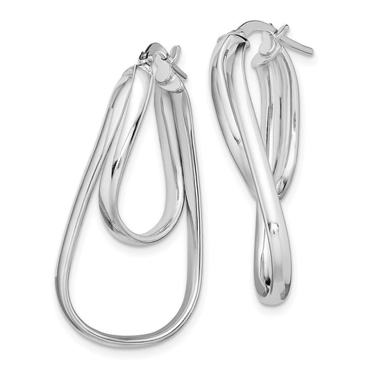 Rhodium-plated Sterling Silver Twisted Double Oval Hoop Earrings