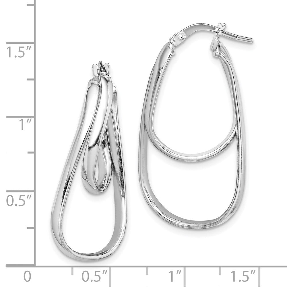 Rhodium-plated Sterling Silver Twisted Double Oval Hoop Earrings