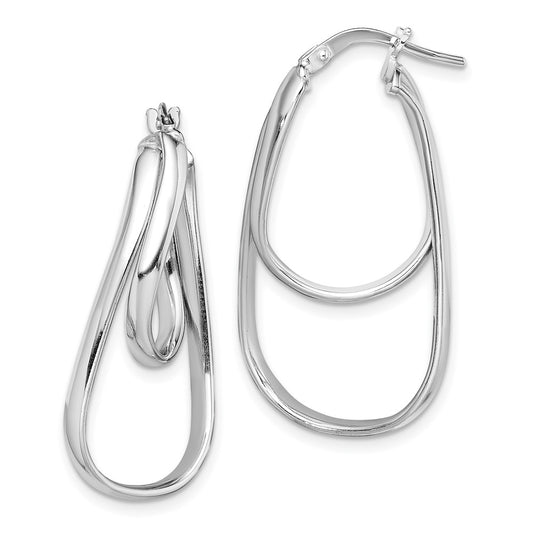 Rhodium-plated Sterling Silver Twisted Double Oval Hoop Earrings